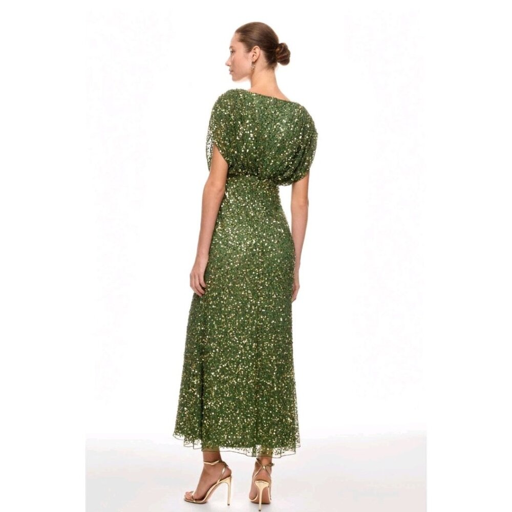 MAC DUGGAL Green Sequin Draped Dress, US size 2 - Picture 2 of 13